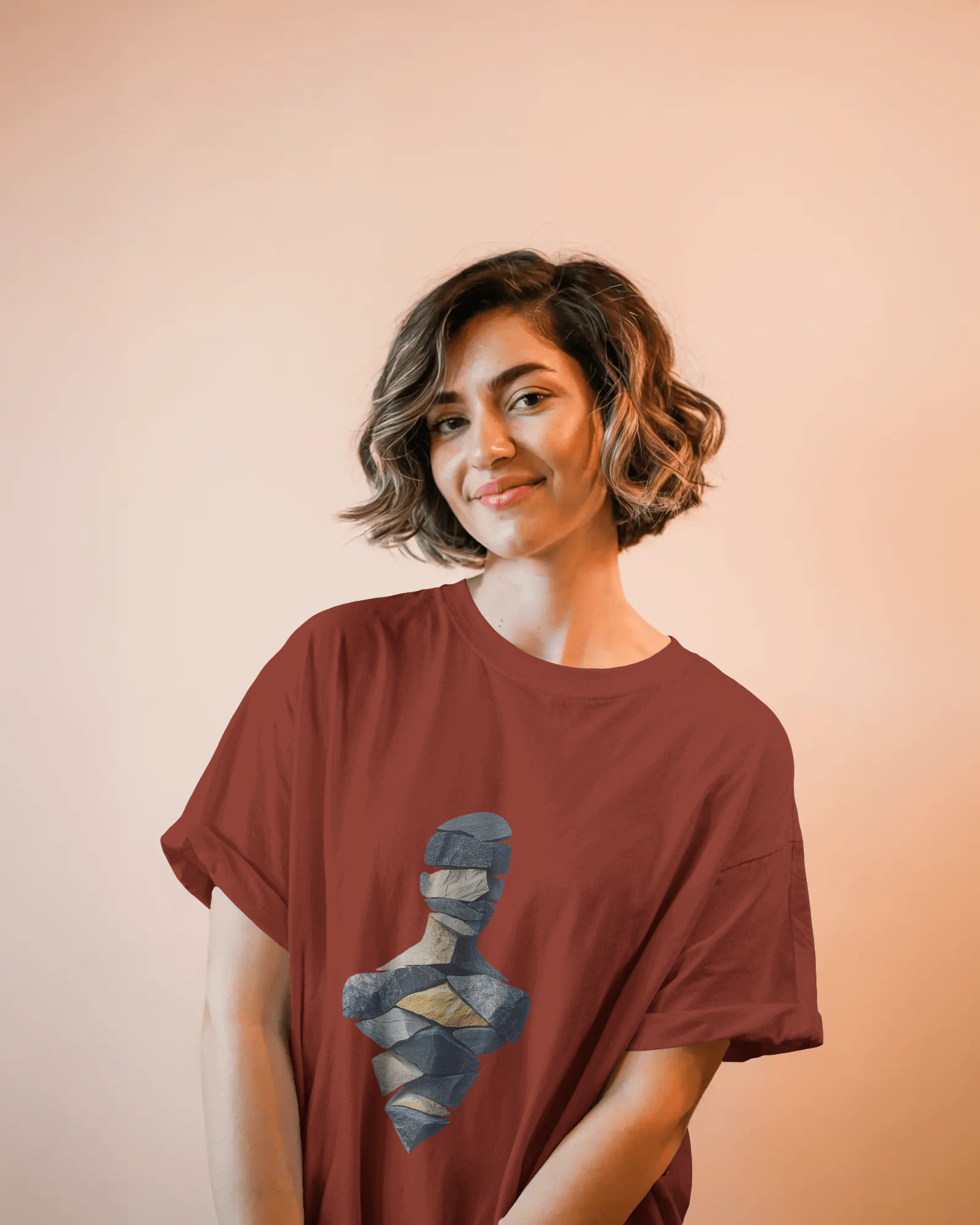 Geometric Layered Art Ladies Classic Crew T-Shirt | Teeyatra | Abstract