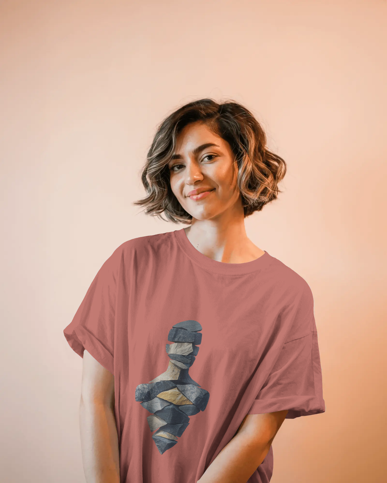Geometric Layered Art Ladies Classic Crew T-Shirt | Teeyatra | Abstract