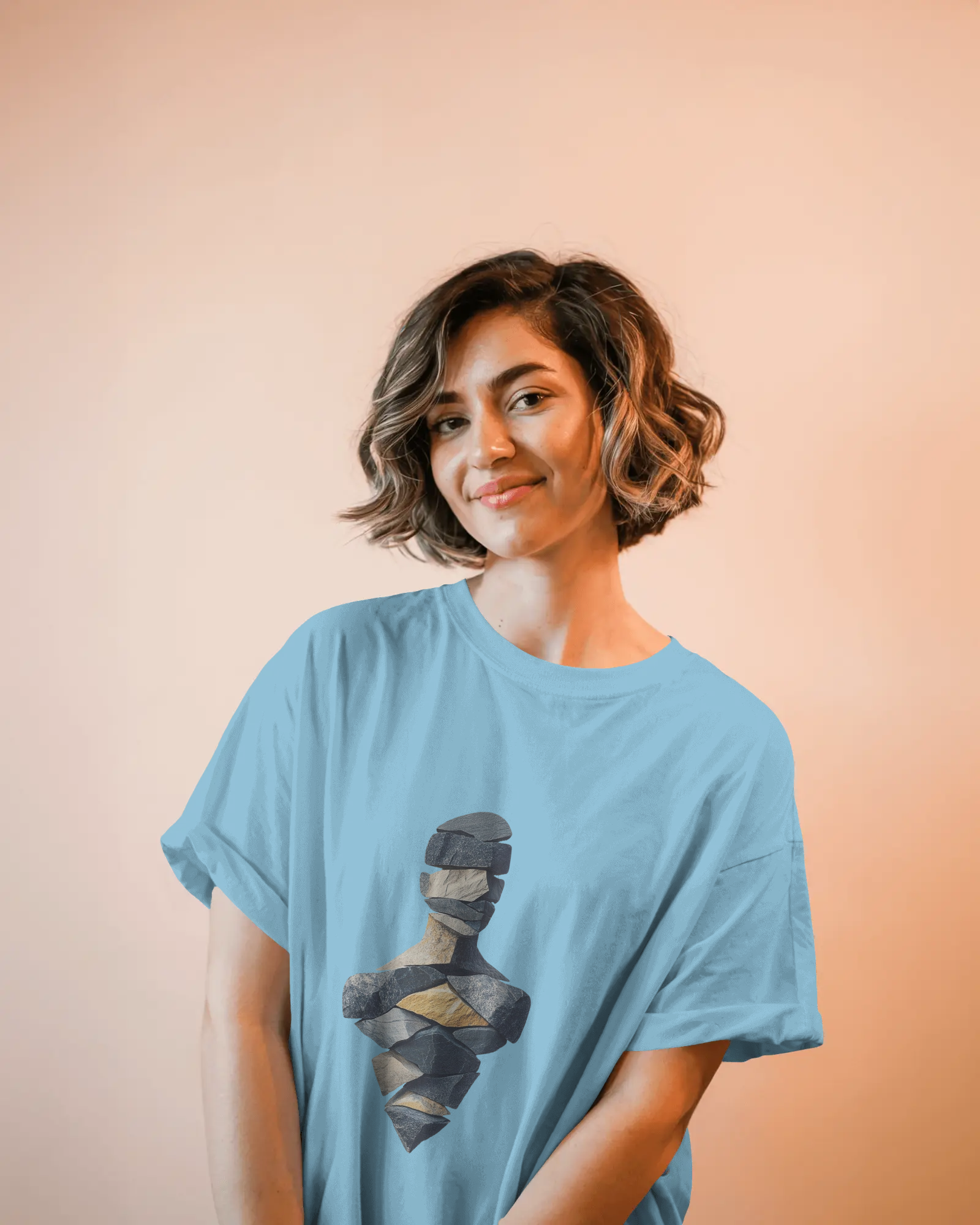 Geometric Layered Art Ladies Classic Crew T-Shirt | Teeyatra | Abstract