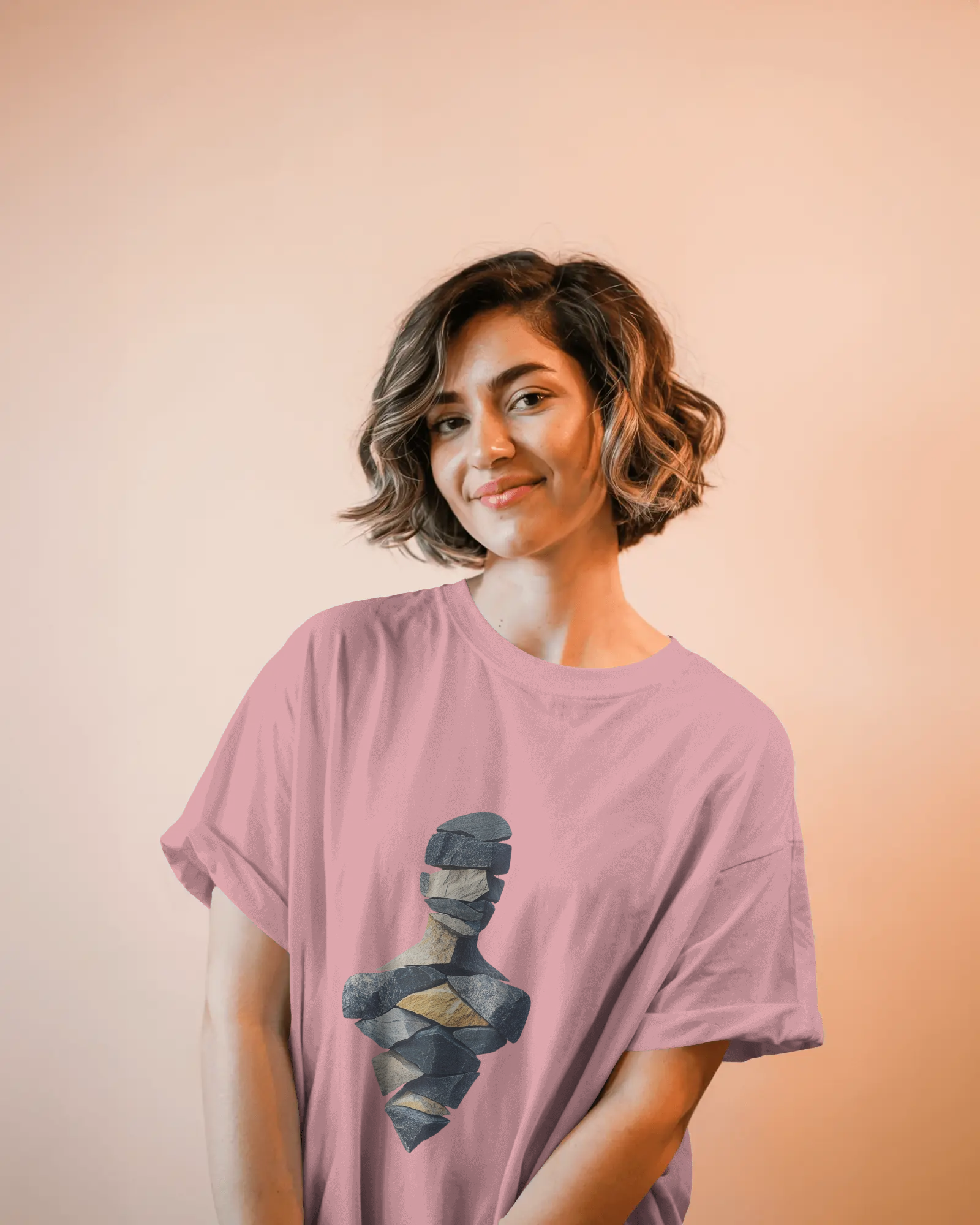 Geometric Layered Art Ladies Classic Crew T-Shirt | Teeyatra | Abstract