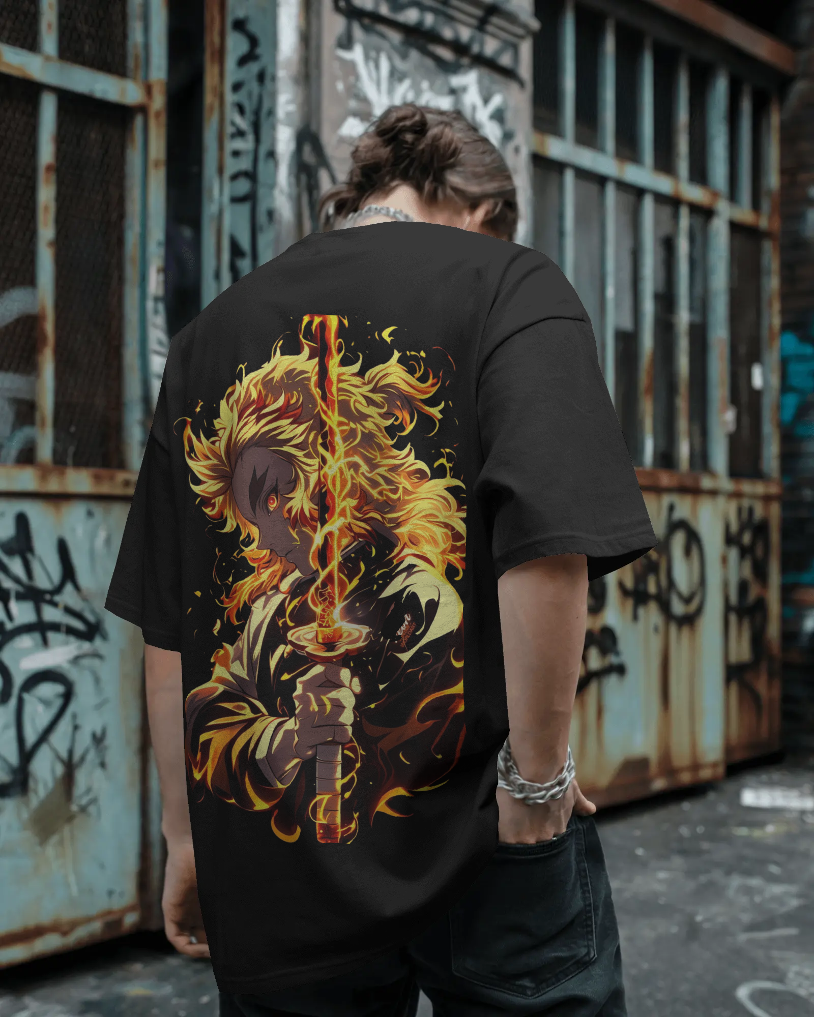 Kyojuro Rengoku "Flame Hashira" – Premium 240 GSM Terry Cotton Oversized T-Shirt