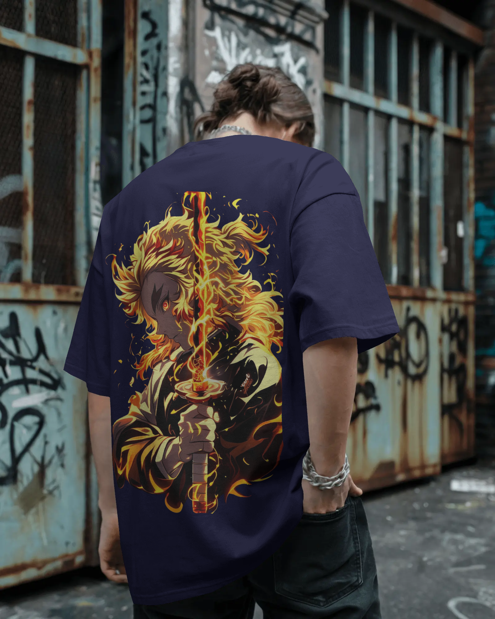 Rengoku Flame Men's Oversized Classic T-shirt | Demon Slayer | Teeyatra | Anime