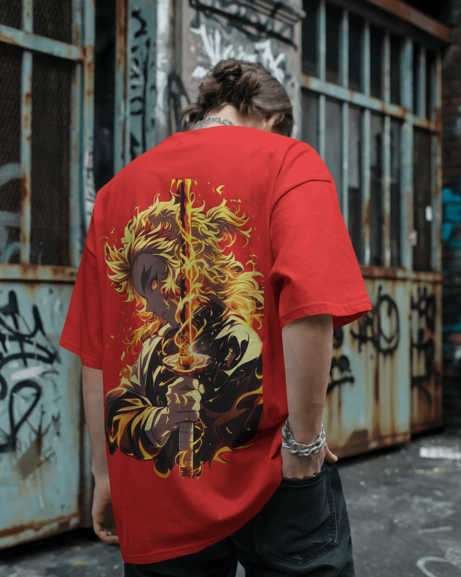 Rengoku Flame Men's Oversized Classic T-shirt | Demon Slayer | Teeyatra | Anime