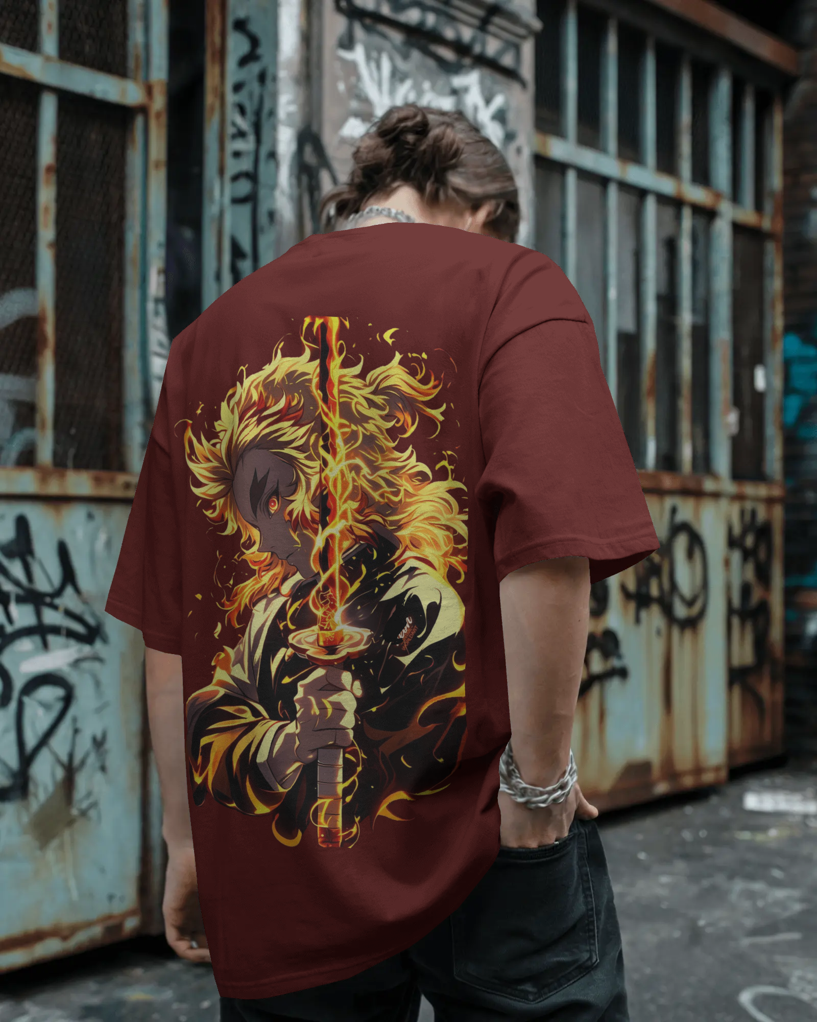 Rengoku Flame Men's Oversized Classic T-shirt | Demon Slayer | Teeyatra | Anime