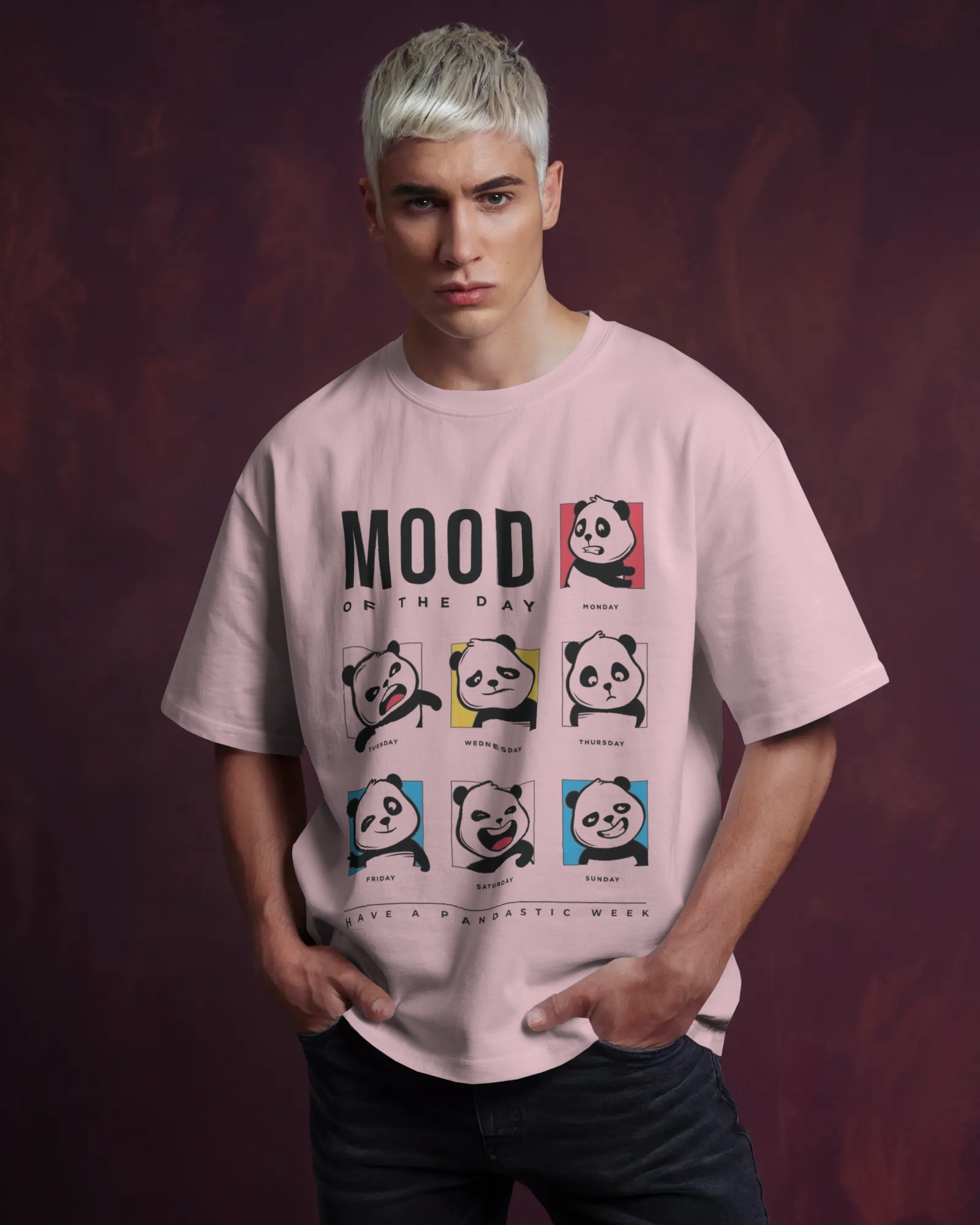 Panda-monium Cartoon Mood Men's Oversized Standard T-Shirt | Teeyatra | Abstract