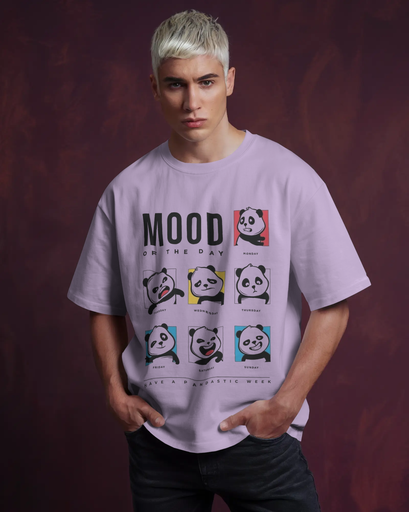 Panda-monium Cartoon Mood Men's Oversized Standard T-Shirt | Teeyatra | Abstract