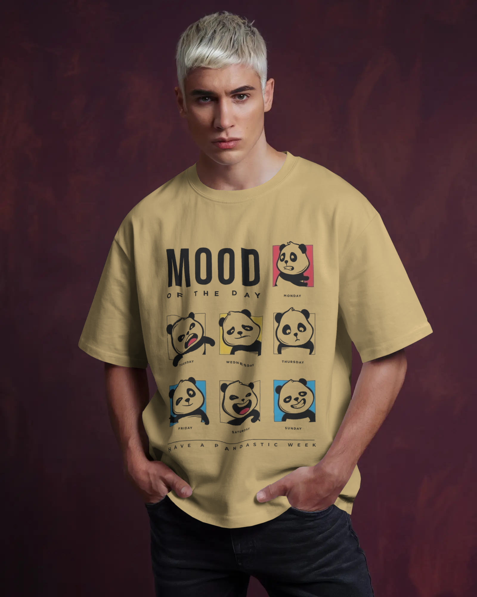 Panda-monium Cartoon Mood Men's Oversized Standard T-Shirt | Teeyatra | Abstract