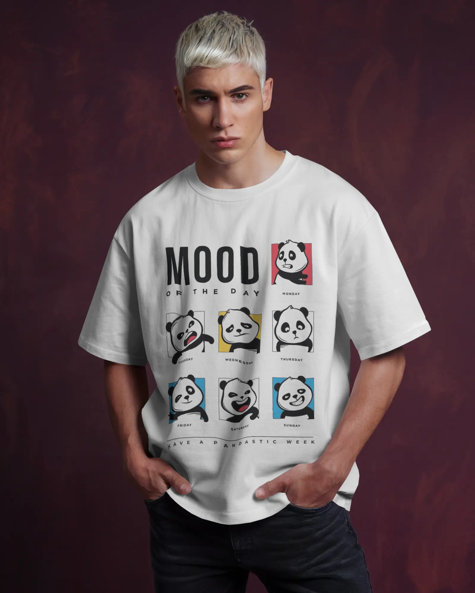 Panda-monium Cartoon Mood Men's Oversized Standard T-Shirt | Teeyatra | Abstract