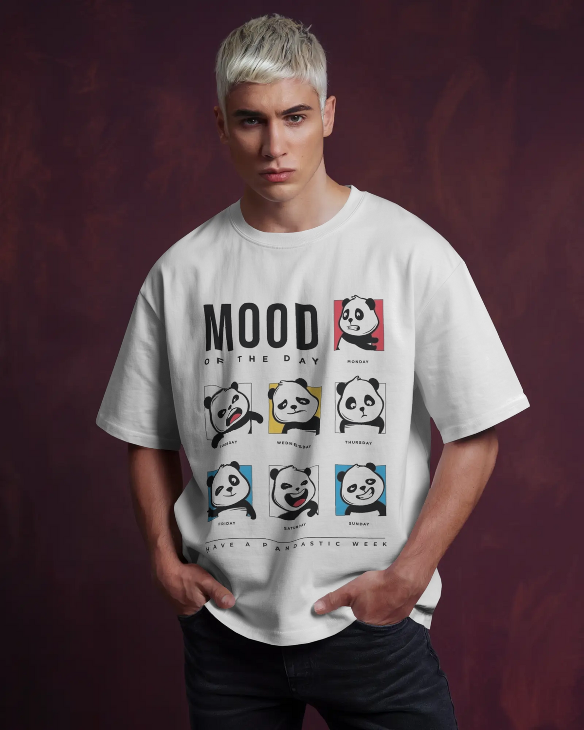 Panda-monium Cartoon Mood Oversized Standard T-Shirt | Teeyatra | Abstract