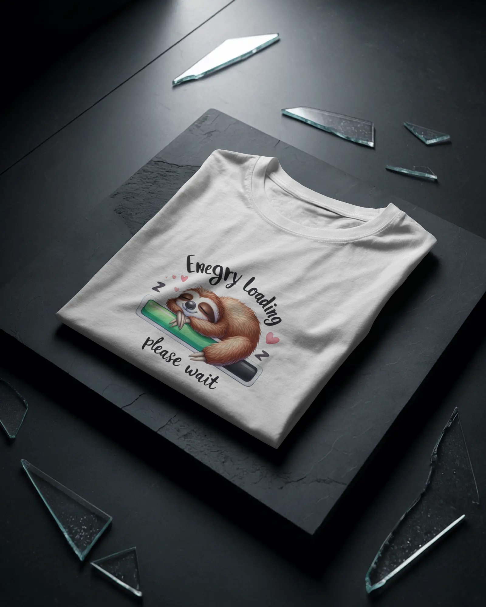 Cute Sloth Sleeping on a Battery Ladies Classic Crew T-Shirt | Teeyatra | Abstract