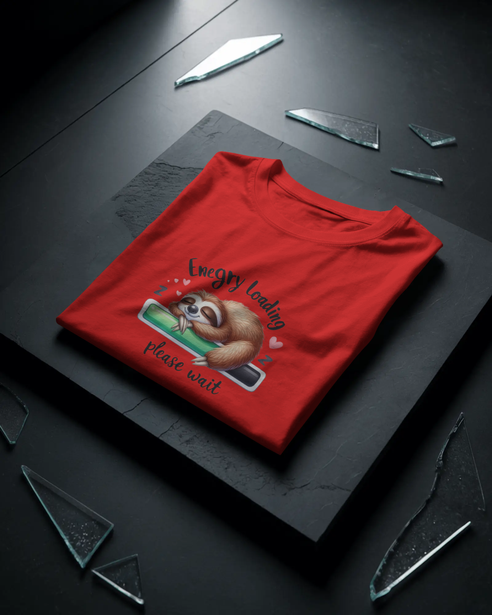 Cute Sloth Sleeping on a Battery Ladies Classic Crew T-Shirt | Teeyatra | Abstract