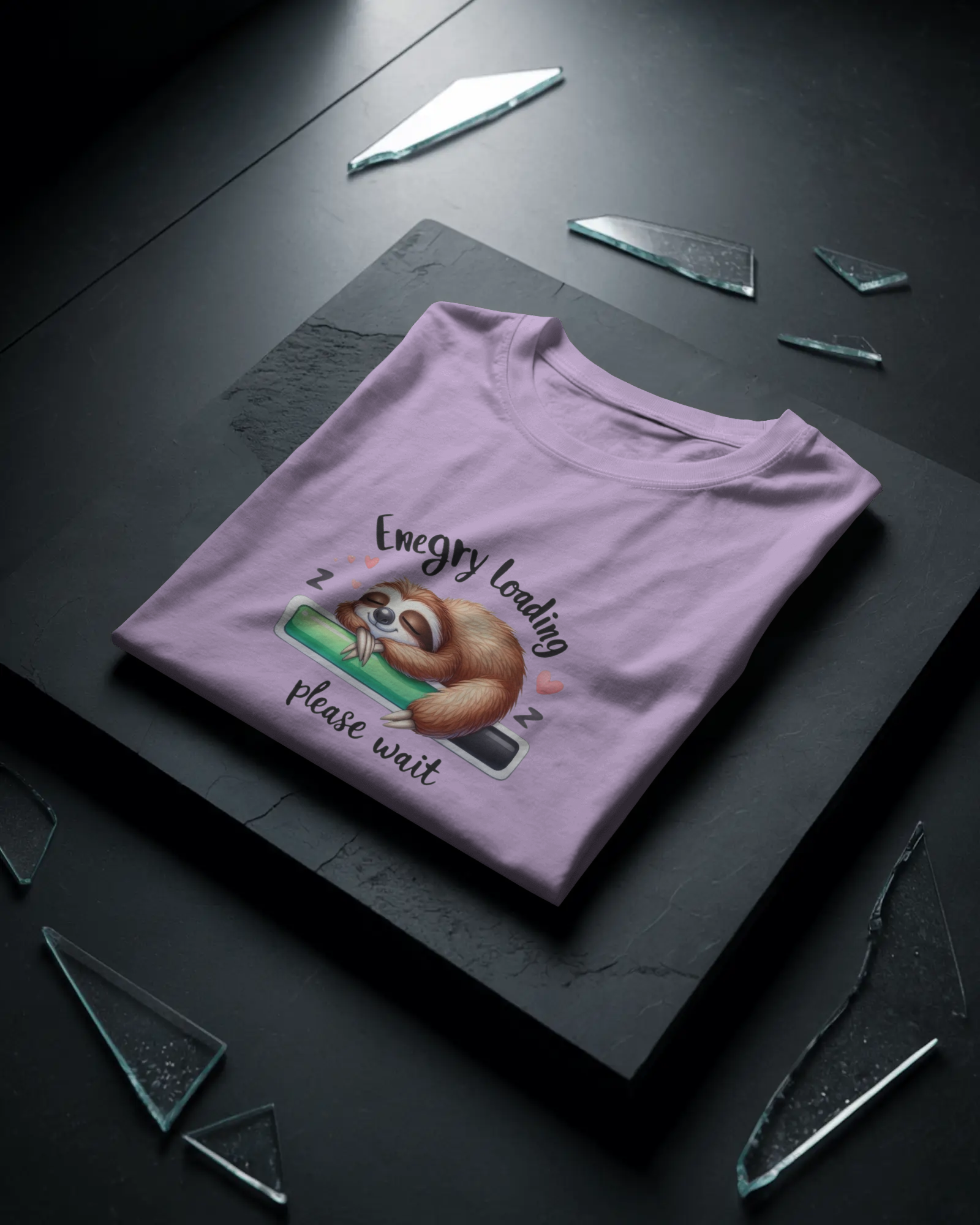 Cute Sloth Sleeping on a Battery Ladies Classic Crew T-Shirt | Teeyatra | Abstract