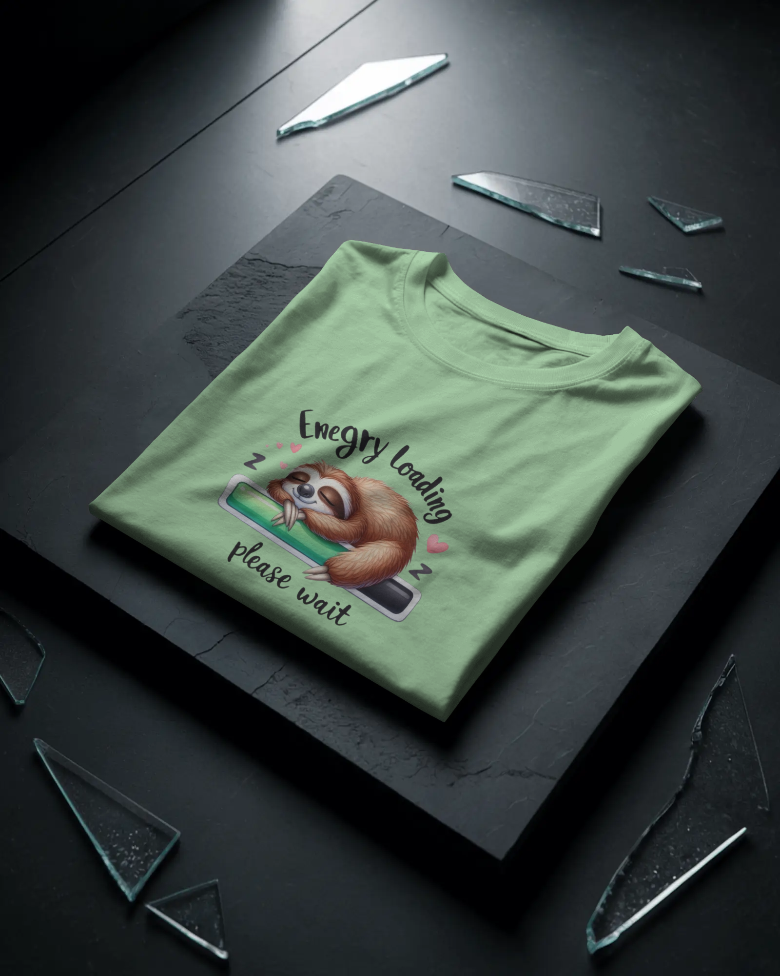 Cute Sloth Sleeping on a Battery Ladies Classic Crew T-Shirt | Teeyatra | Abstract