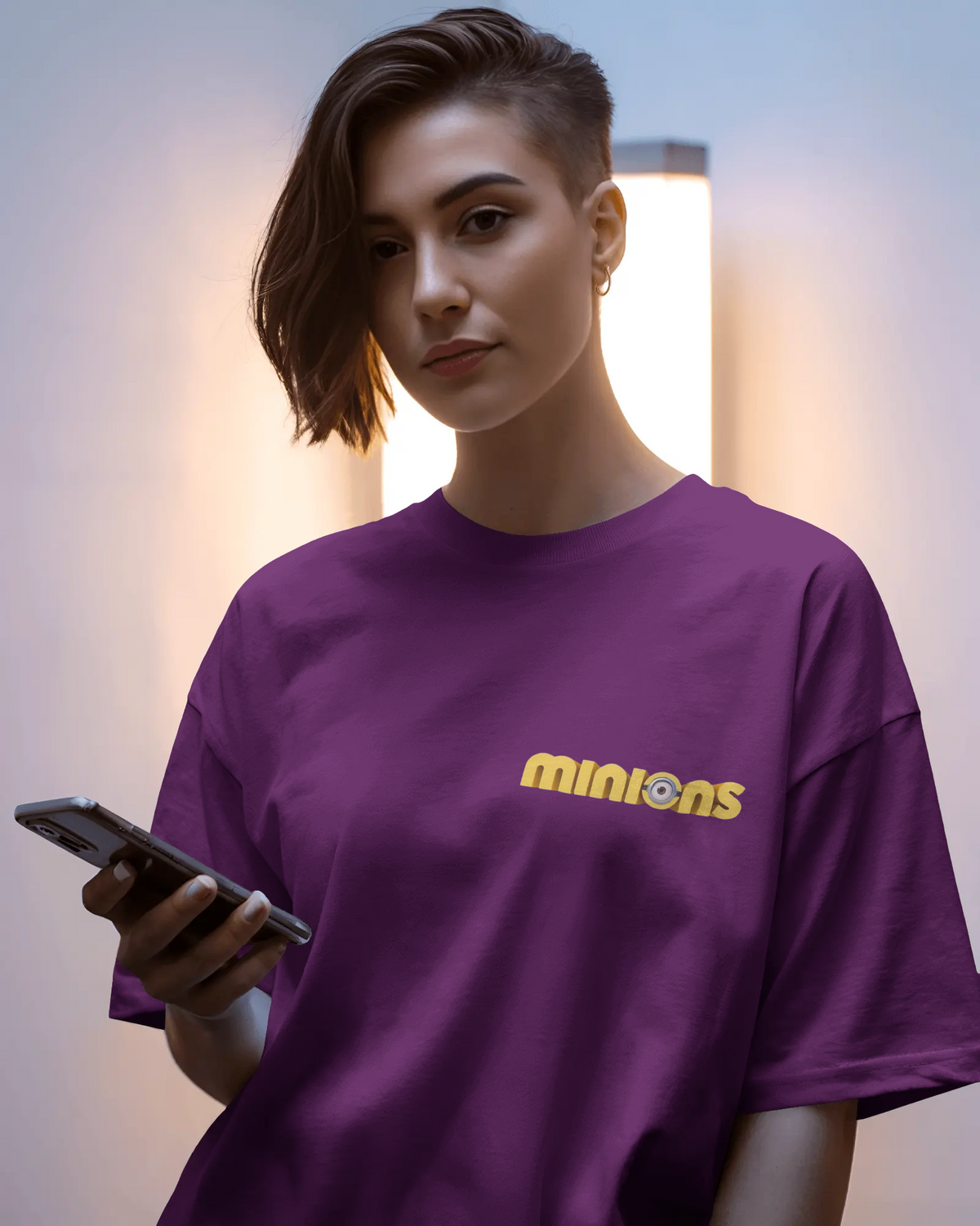 Funny Minions Cartoon Character Print Ladies Oversized Classic T-shirt | Teeyatra