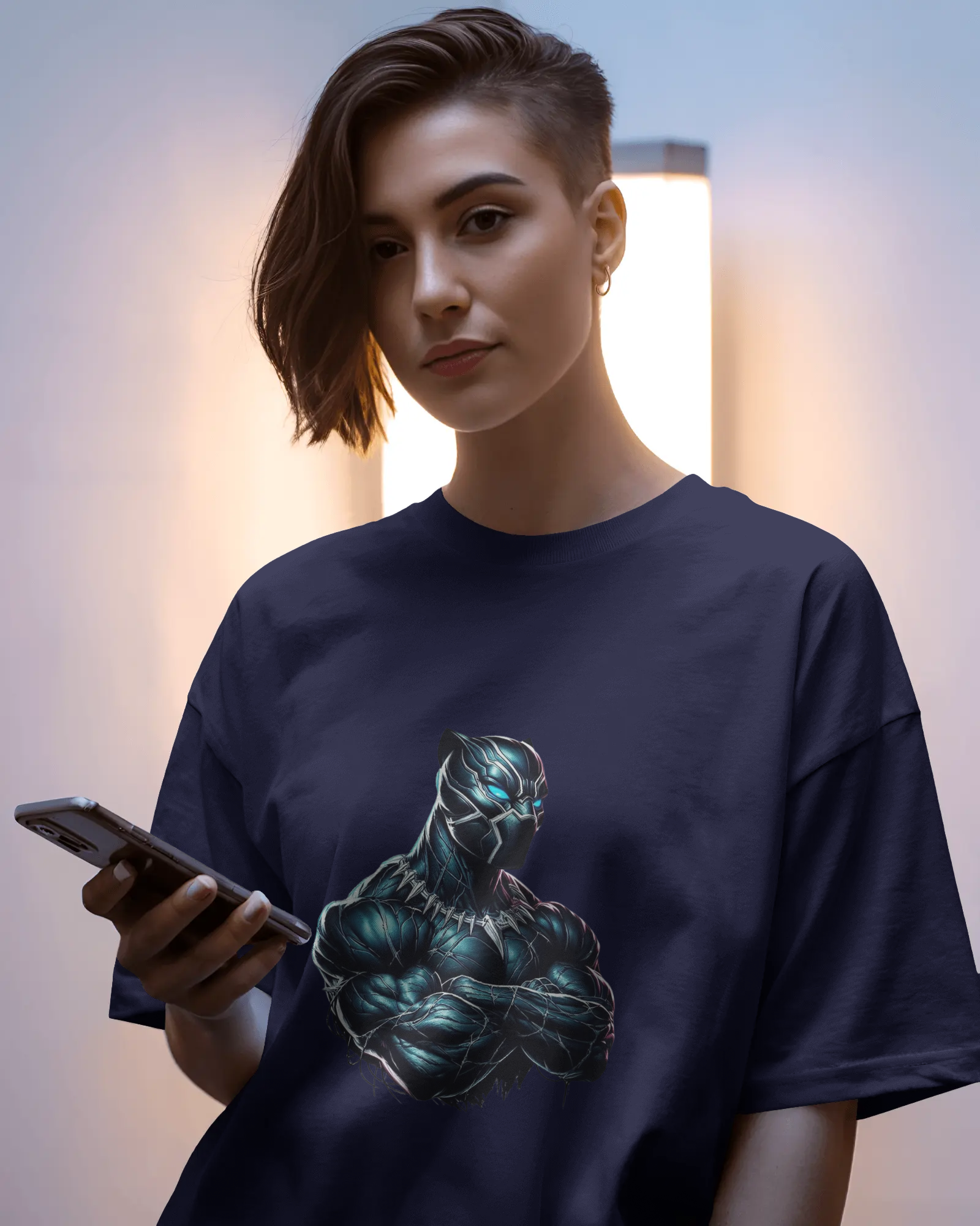 Marvel's Vibranium Suit Black Panther Graphic Ladies Oversized Classic T-shirt | Teeyatra
