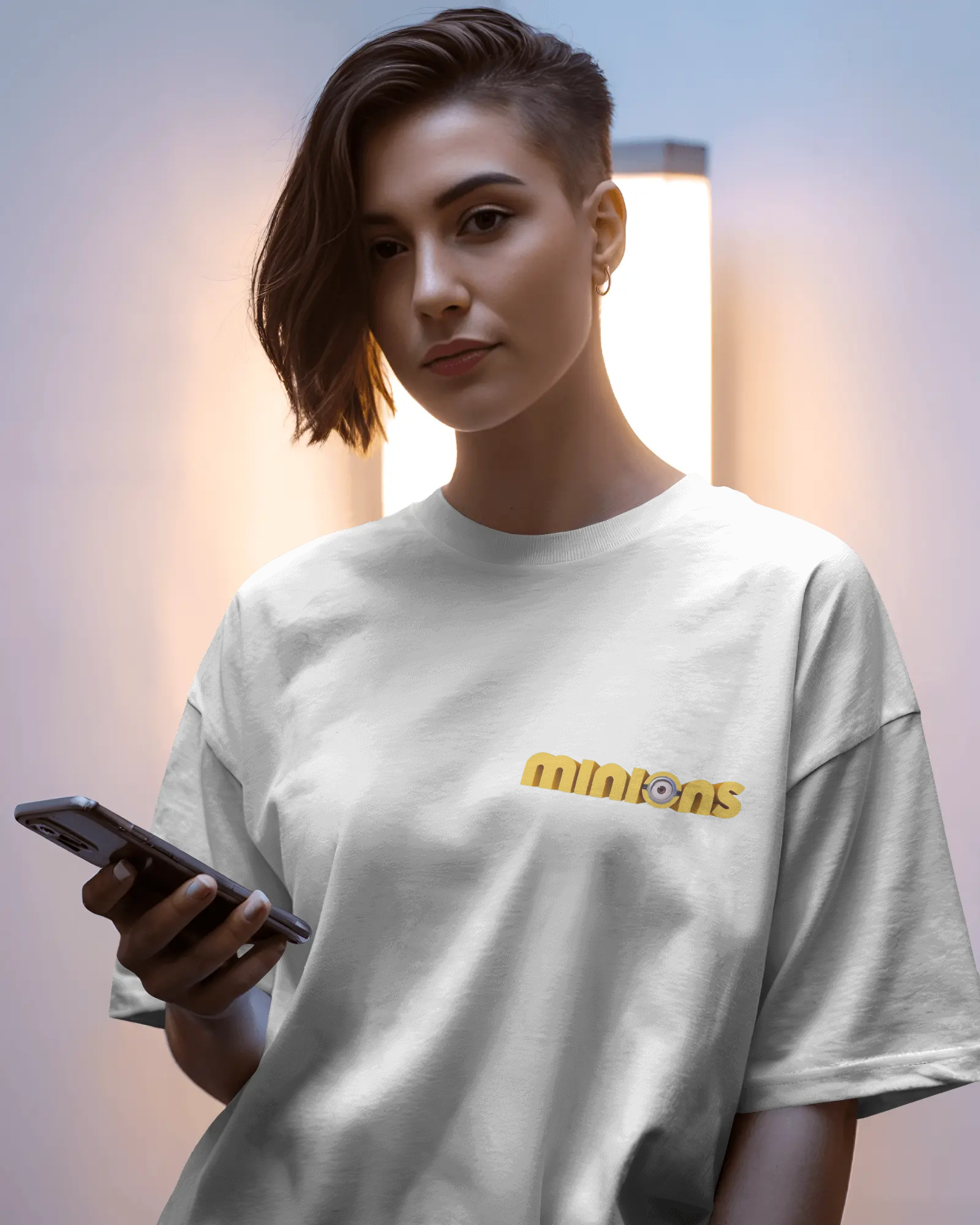 Funny Minions Cartoon Character Print Ladies Oversized Classic T-shirt | Teeyatra