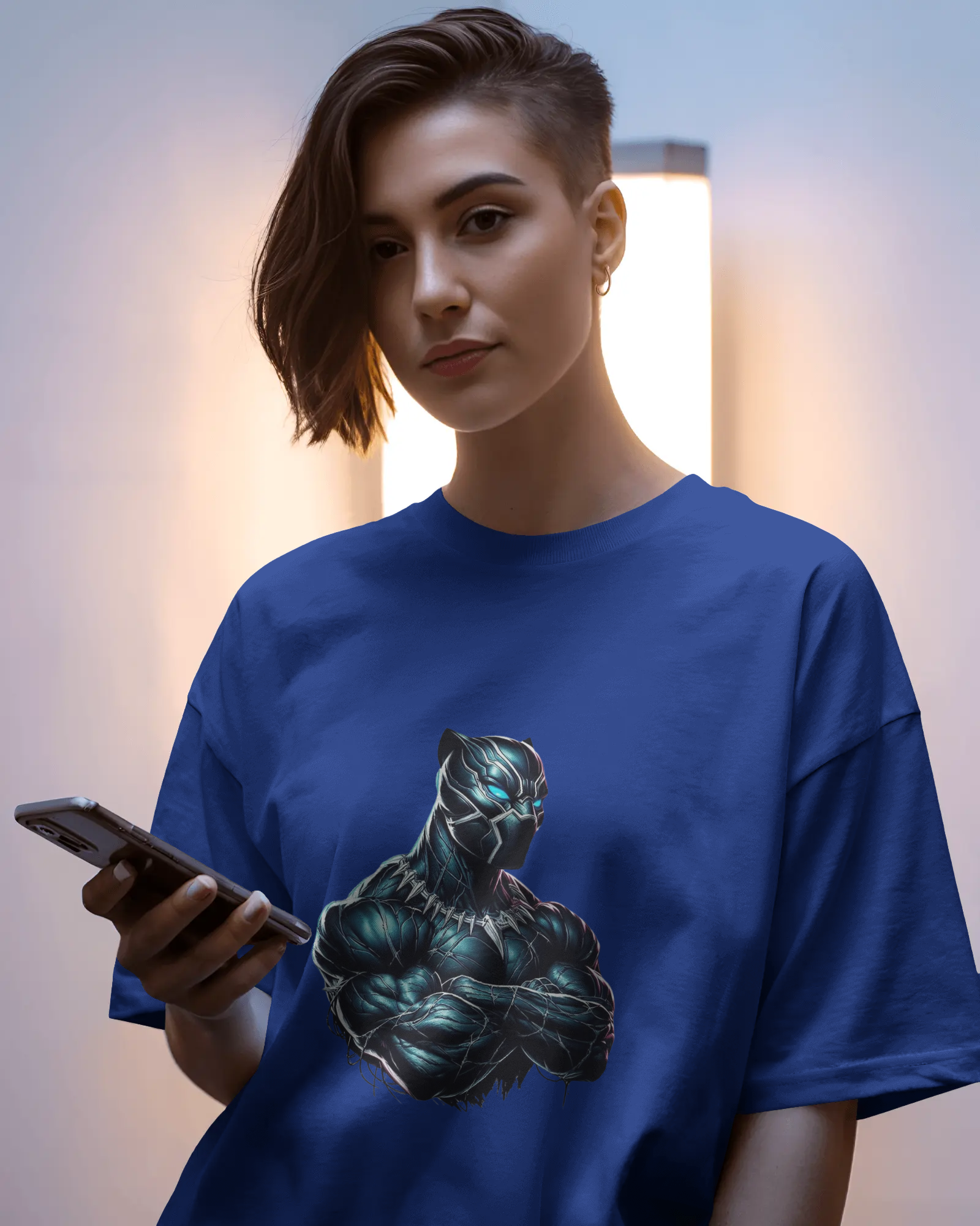 Marvel's Vibranium Suit Black Panther Graphic Ladies Oversized Classic T-shirt | Teeyatra