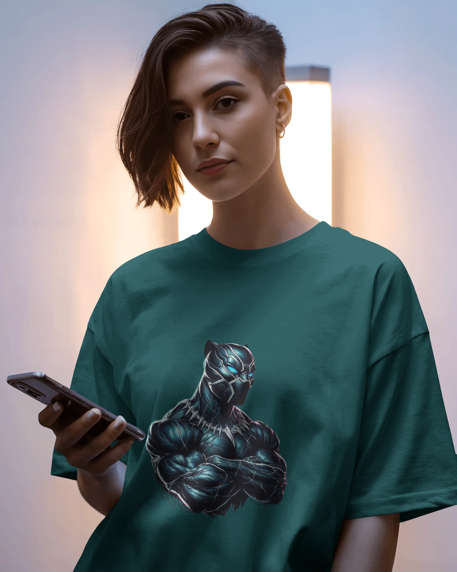 Marvel's Vibranium Suit Black Panther Graphic Ladies Oversized Classic T-shirt | Teeyatra