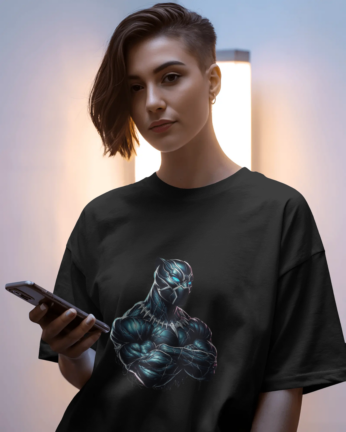 Marvel's Vibranium Suit Black Panther Graphic Ladies Oversized Classic T-shirt | Teeyatra