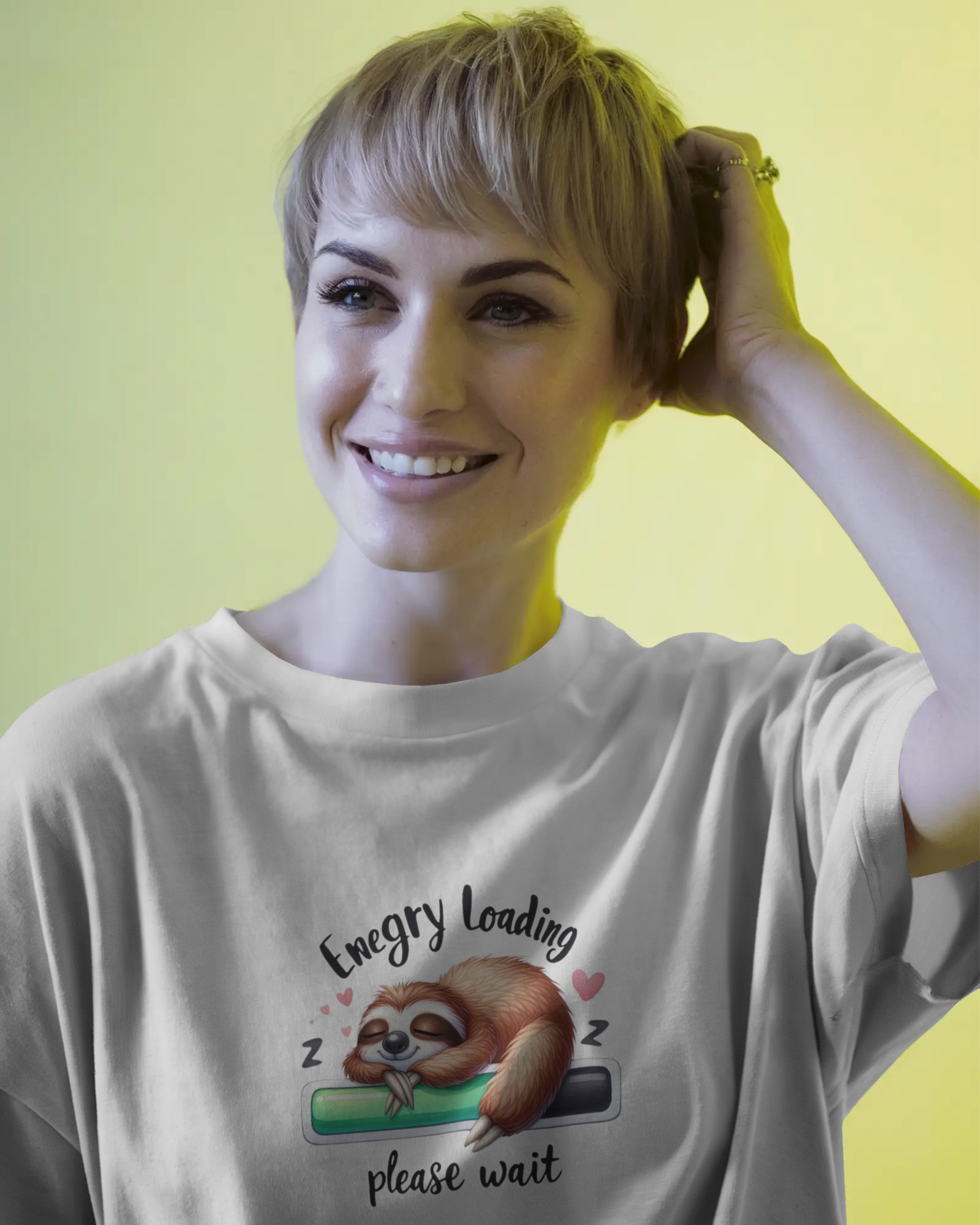 Cute Sloth Sleeping on a Battery Ladies Classic Crew T-Shirt | Teeyatra | Abstract