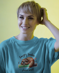 Cute Sloth Sleeping on a Battery Ladies Classic Crew T-Shirt | Teeyatra | Abstract