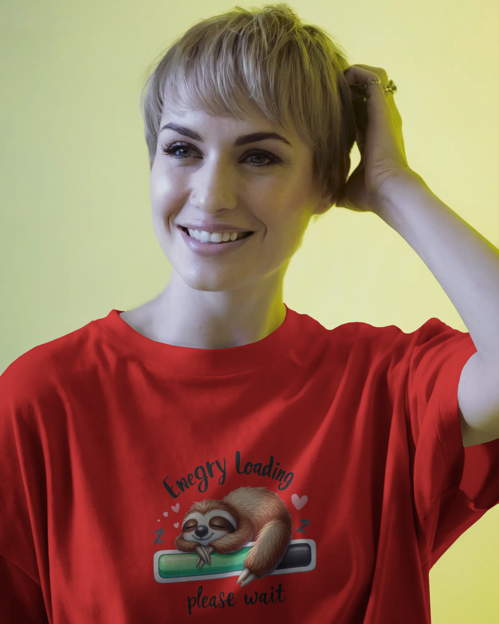 Cute Sloth Sleeping on a Battery Ladies Classic Crew T-Shirt | Teeyatra | Abstract