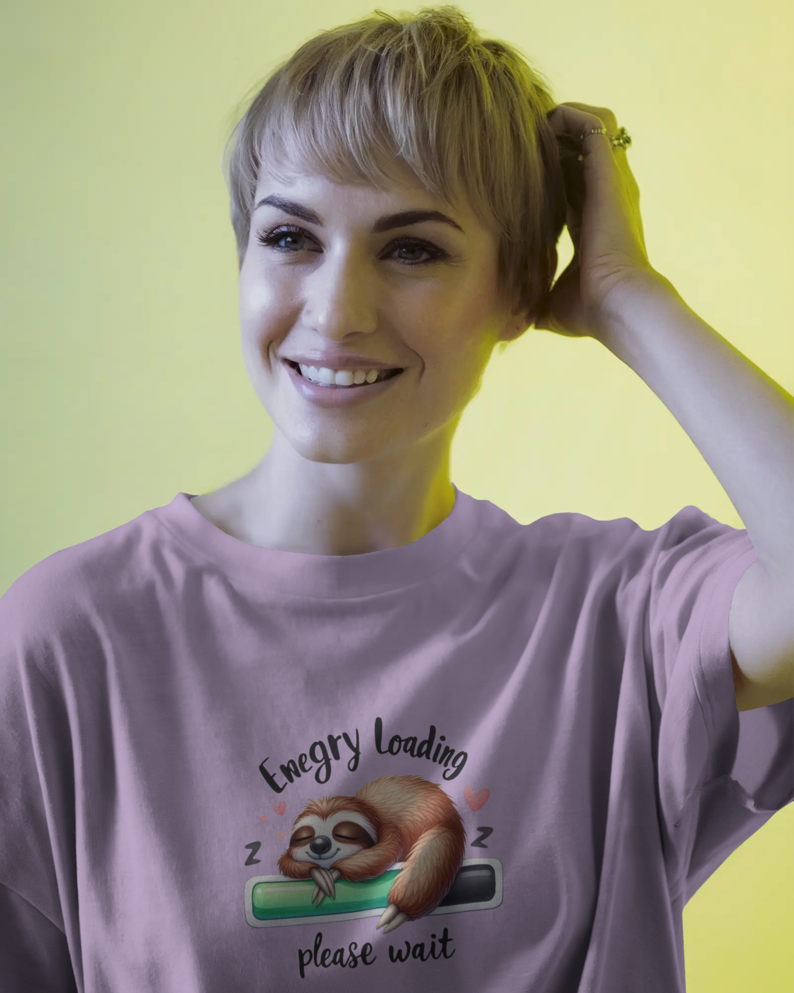 Cute Sloth Sleeping on a Battery Ladies Classic Crew T-Shirt | Teeyatra | Abstract