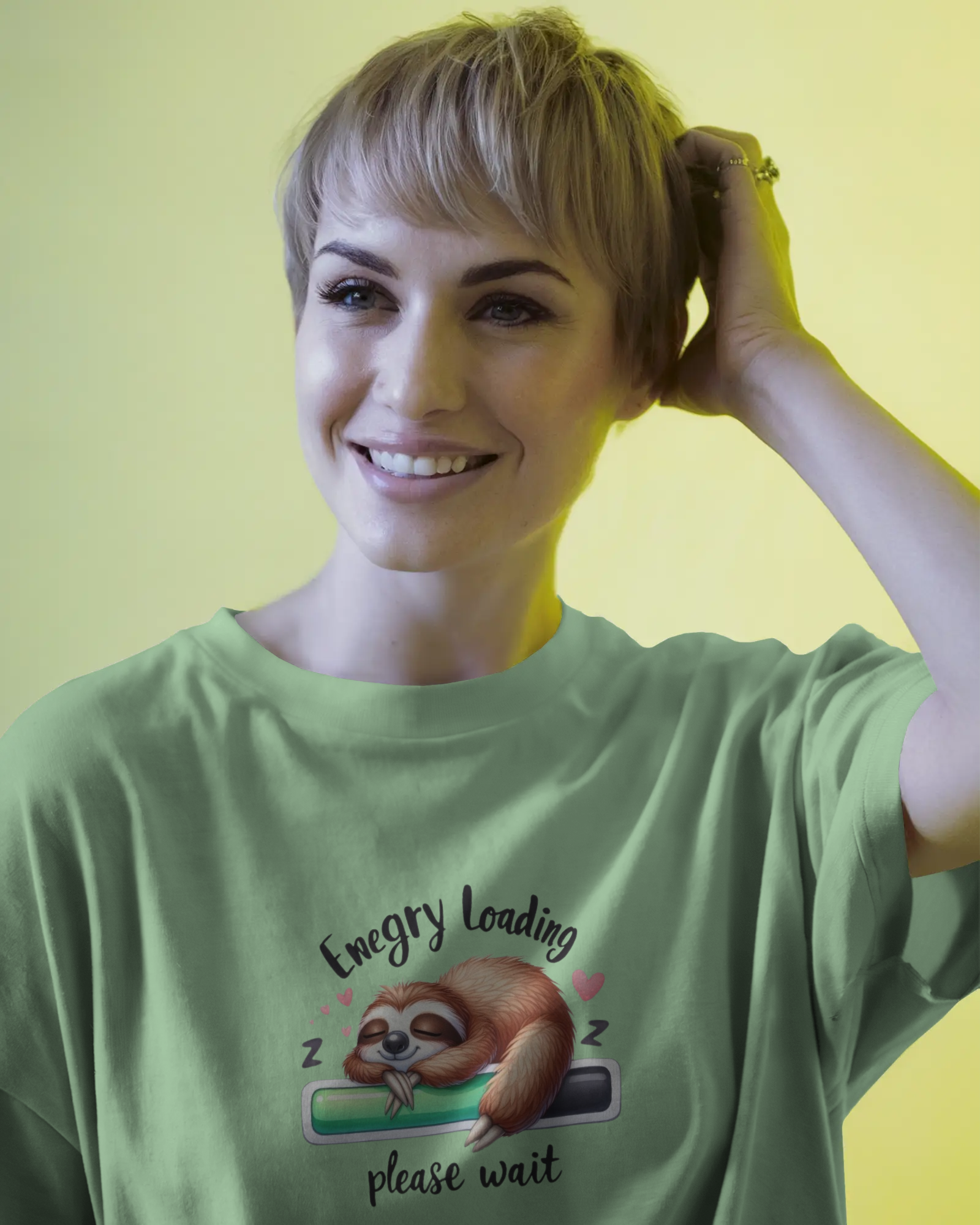 Cute Sloth Sleeping on a Battery Ladies Classic Crew T-Shirt | Teeyatra | Abstract