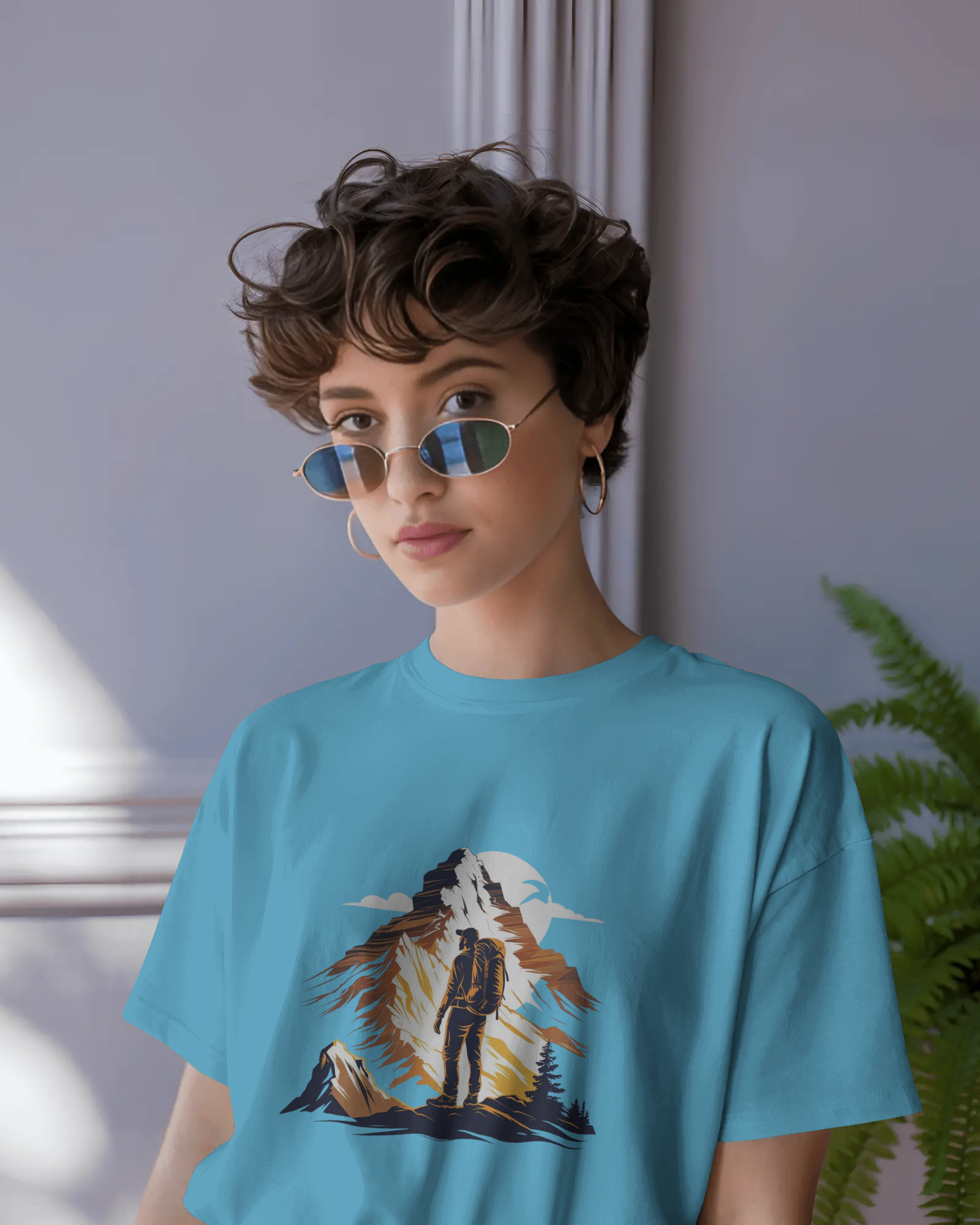 Mountain Hiker Graphic Ladies Classic Crew T-Shirt | Teeyatra | Abstract