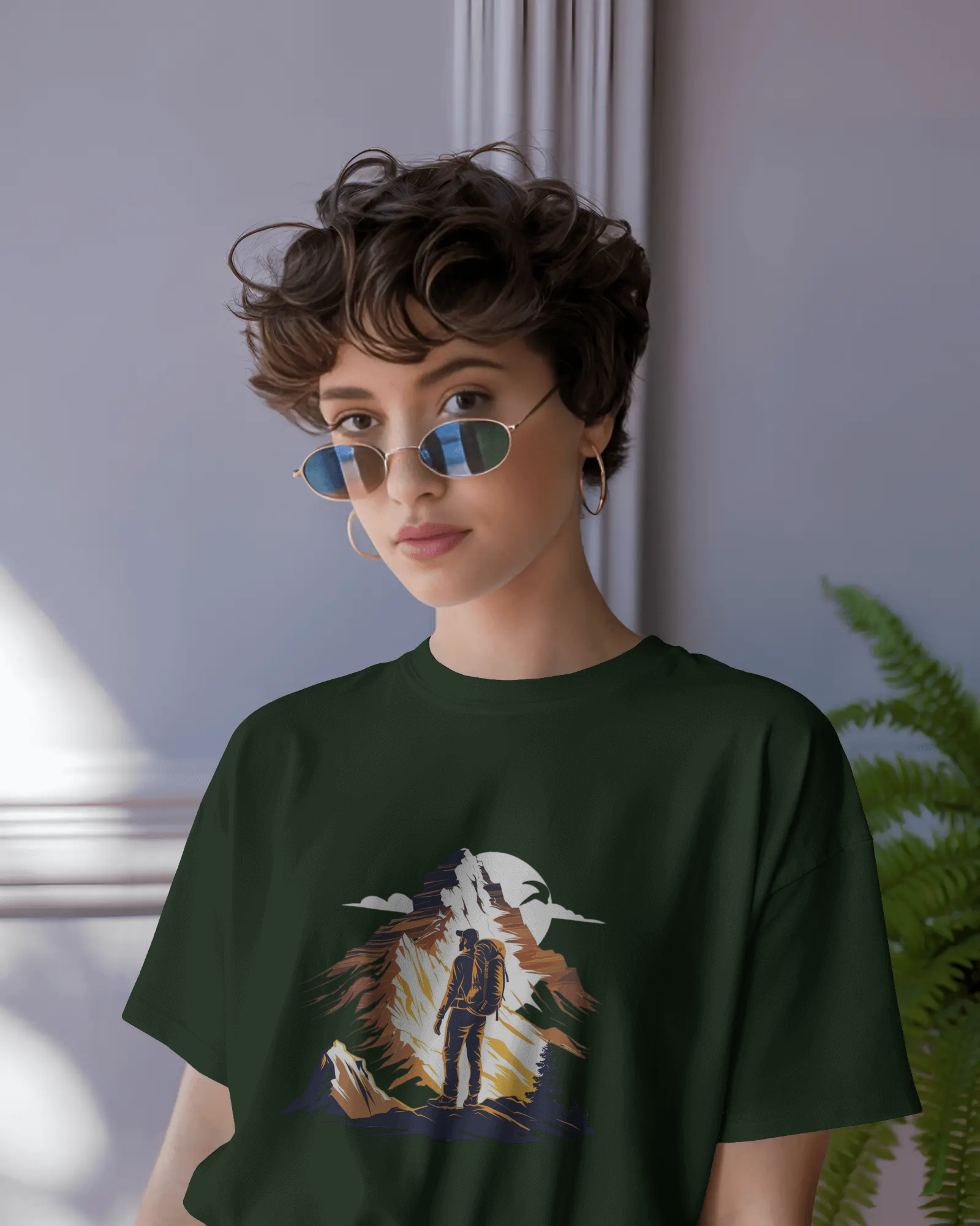 Mountain Hiker Graphic Ladies Classic Crew T-Shirt | Teeyatra | Abstract