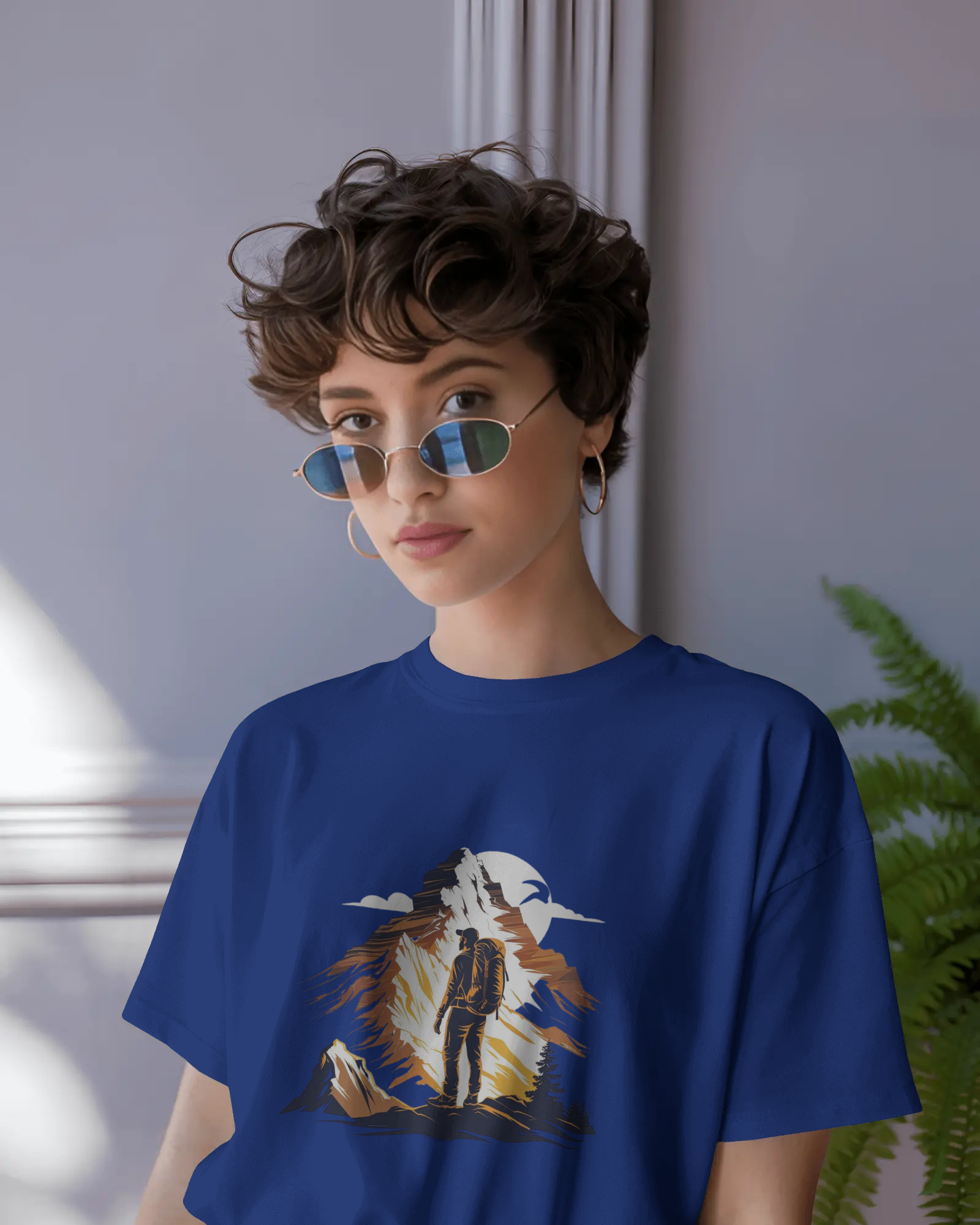 Mountain Hiker Graphic Ladies Classic Crew T-Shirt | Teeyatra | Abstract