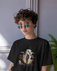 Mountain Hiker Graphic Ladies Classic Crew T-Shirt | Teeyatra | Abstract