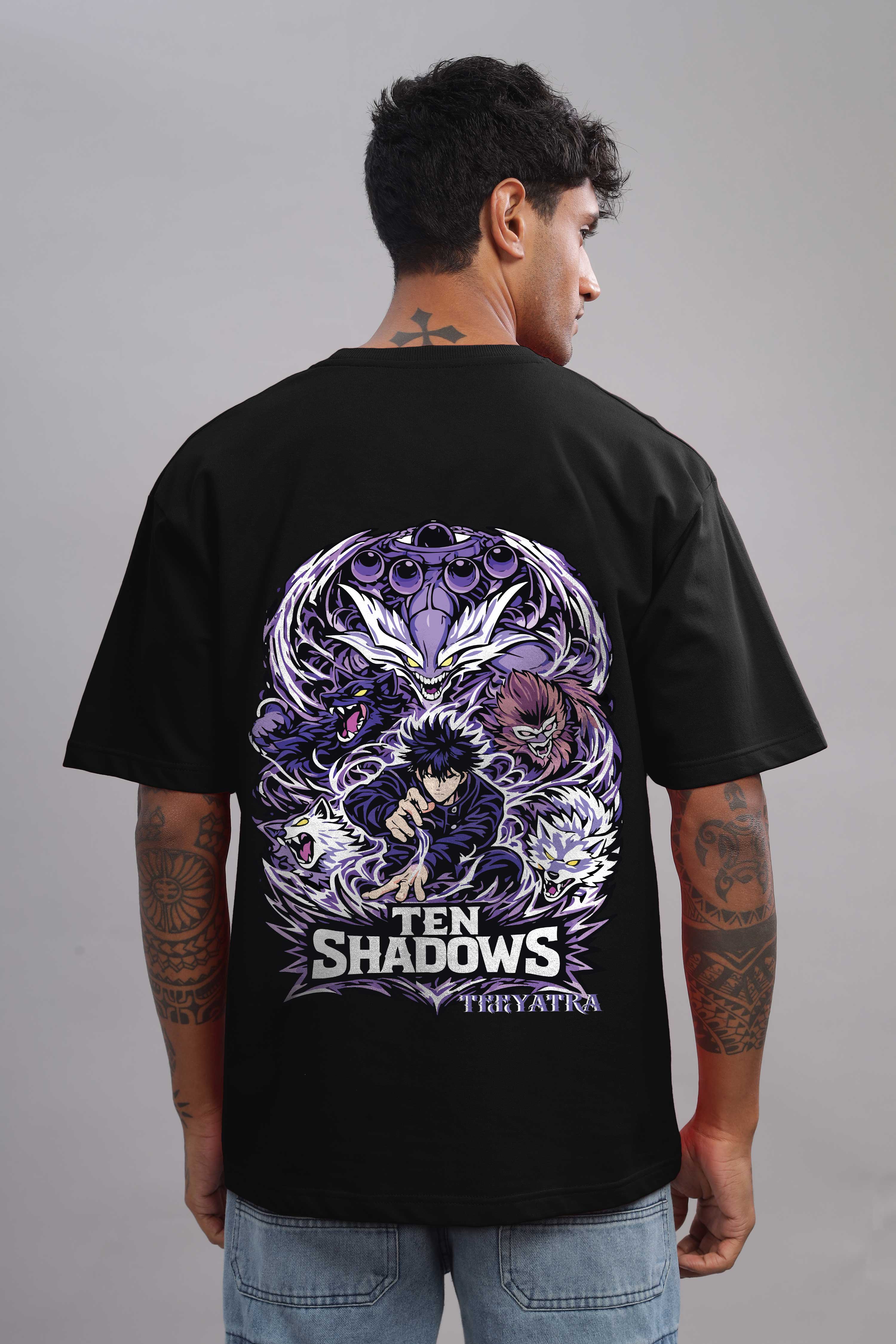 Ten Shadows Anime Oversized T-Shirt – 240 GSM French Terry | Premium DTF Back Print | Unisex Streetwear