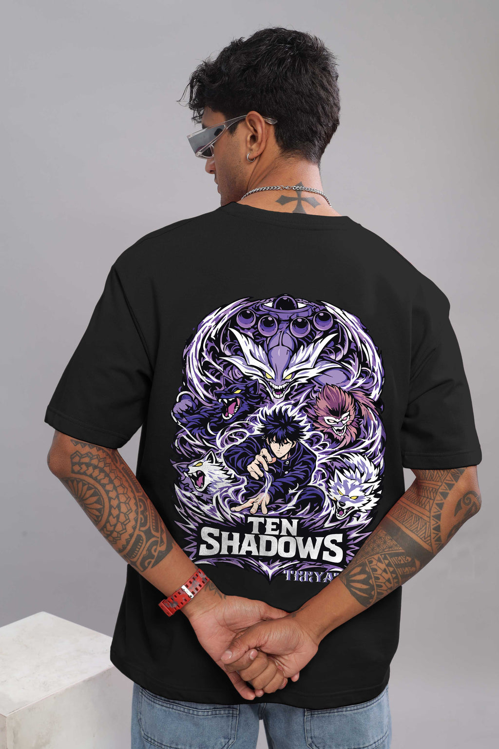 Ten Shadows Anime Oversized T-Shirt – 240 GSM French Terry | Premium DTF Back Print | Unisex Streetwear