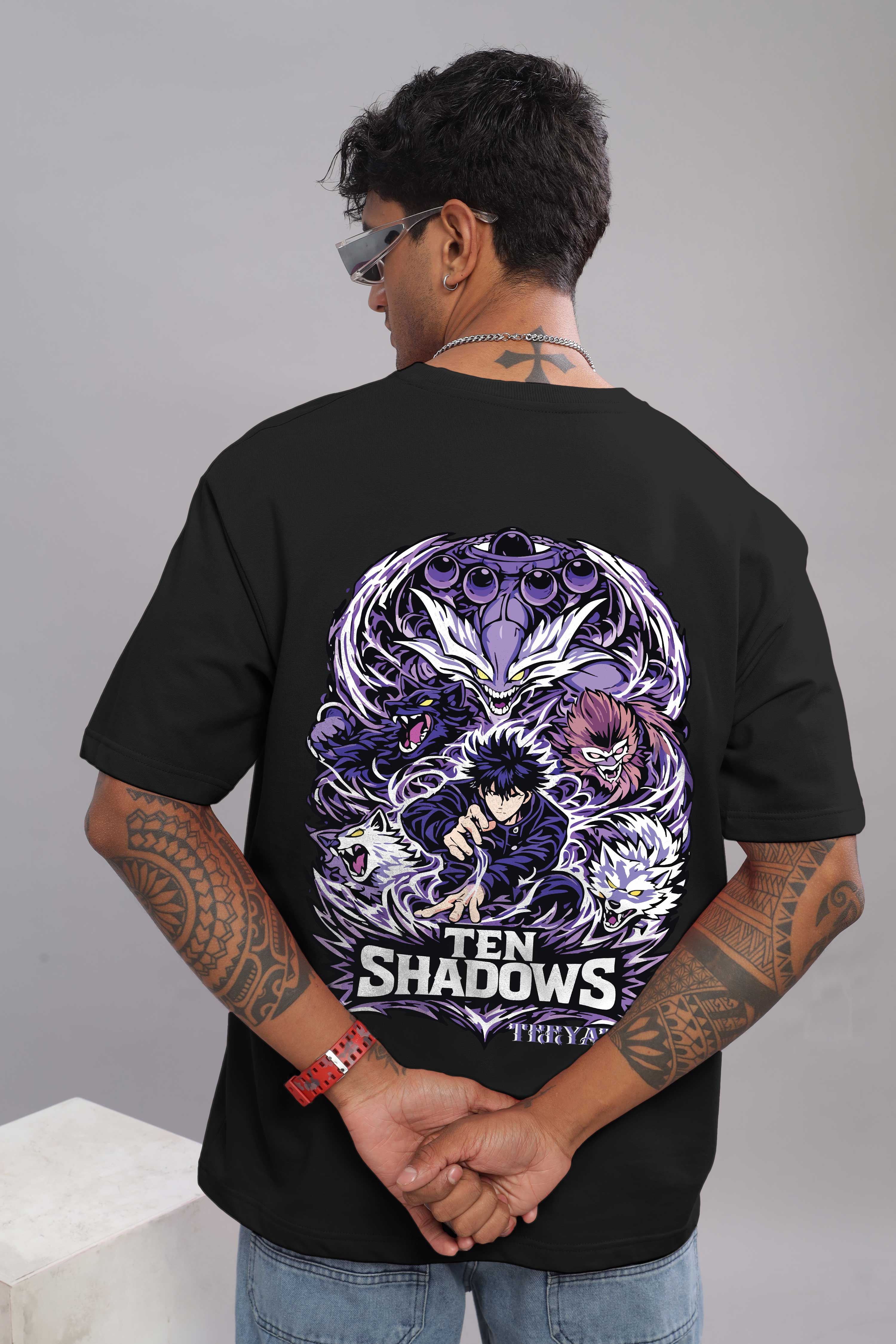 Ten Shadows Anime Oversized T-Shirt – 240 GSM French Terry | Premium DTF Back Print | Unisex Streetwear