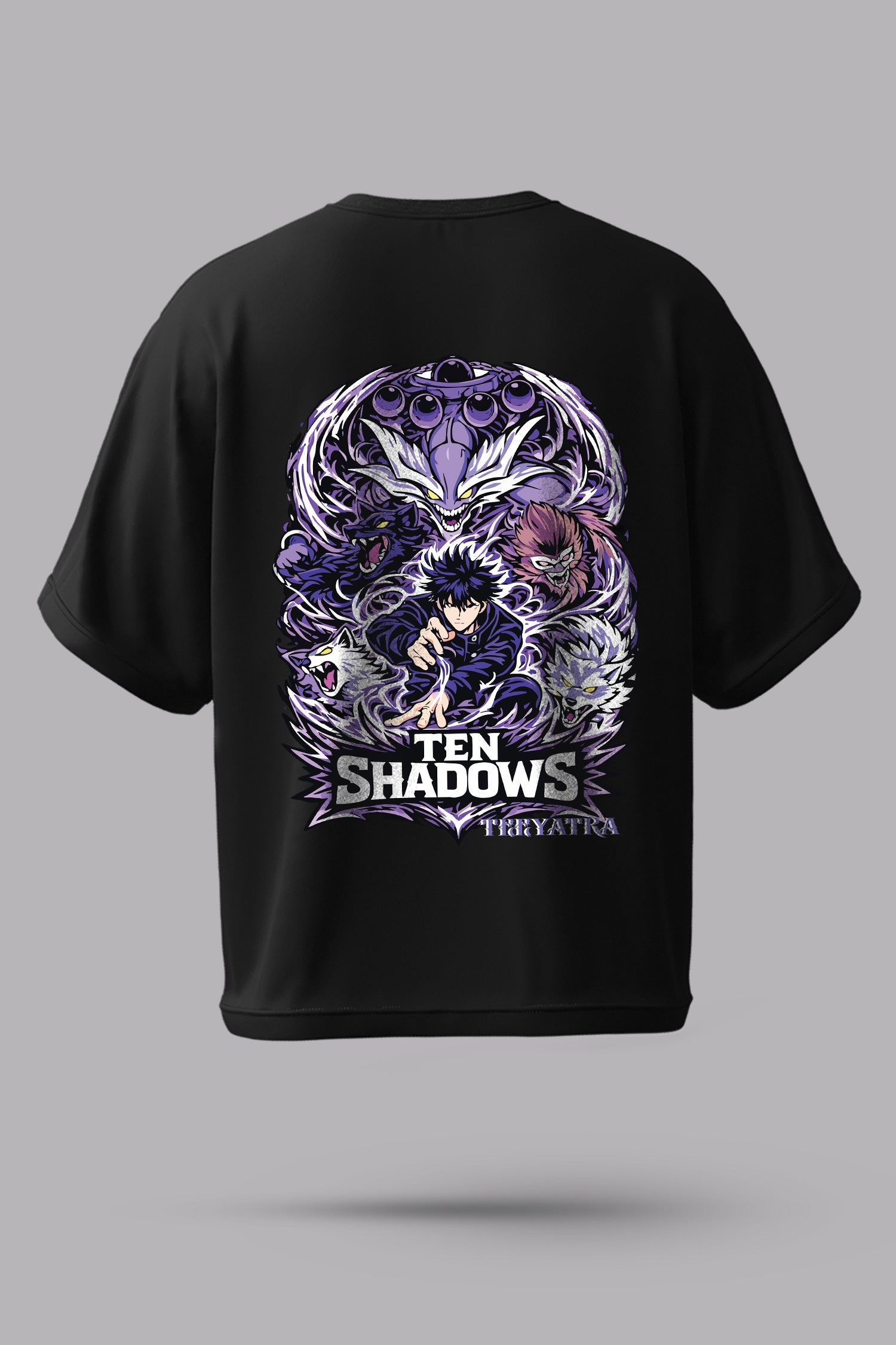 Ten Shadows Anime Oversized T-Shirt – 240 GSM French Terry | Premium DTF Back Print | Unisex Streetwear