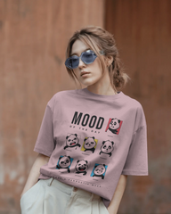 Panda-monium Cartoon Mood Ladies Oversized Standard T-Shirt | Teeyatra | Abstract