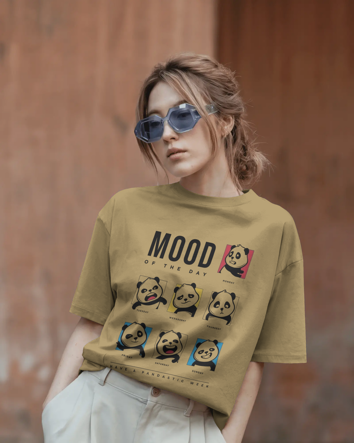 Panda-monium Cartoon Mood Ladies Oversized Standard T-Shirt | Teeyatra | Abstract