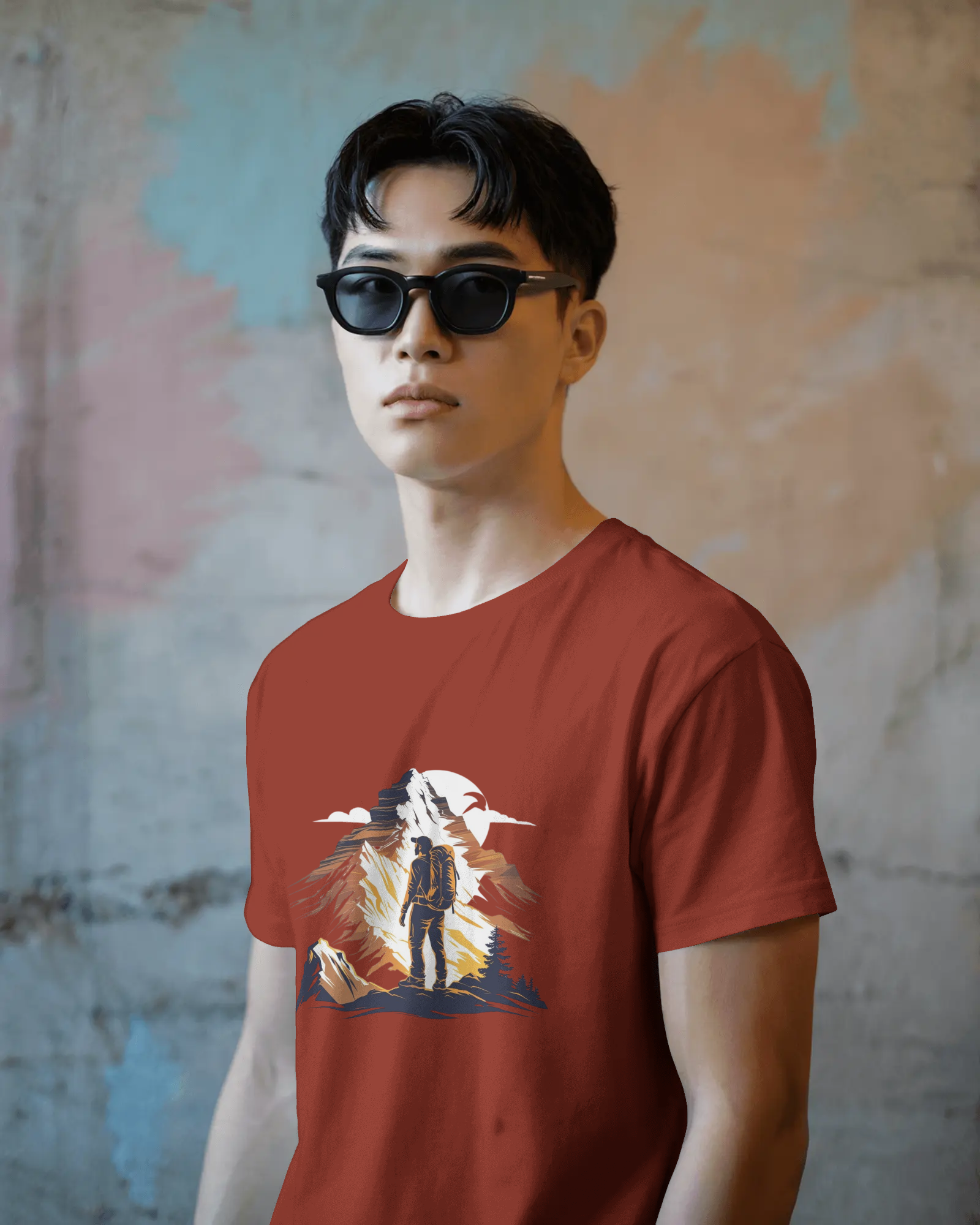 Mountain Hiker Graphic Men's Classic Crew T-Shirt | Teeyatra | Abstract