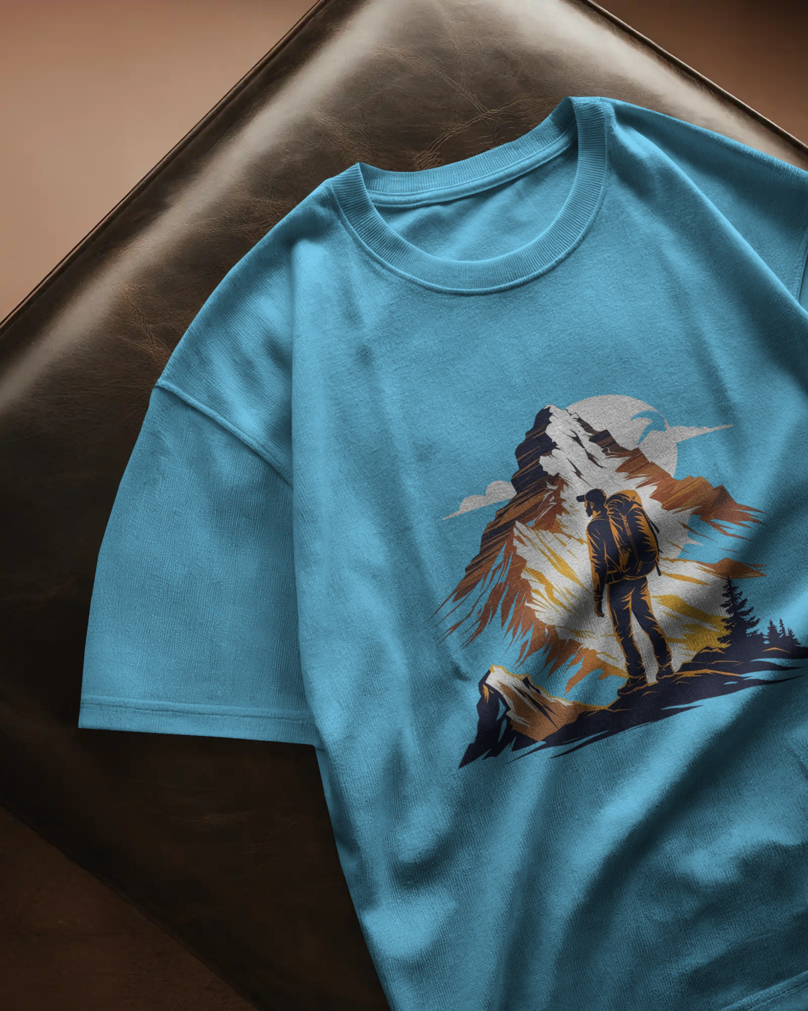 Mountain Hiker Graphic Ladies Classic Crew T-Shirt | Teeyatra | Abstract