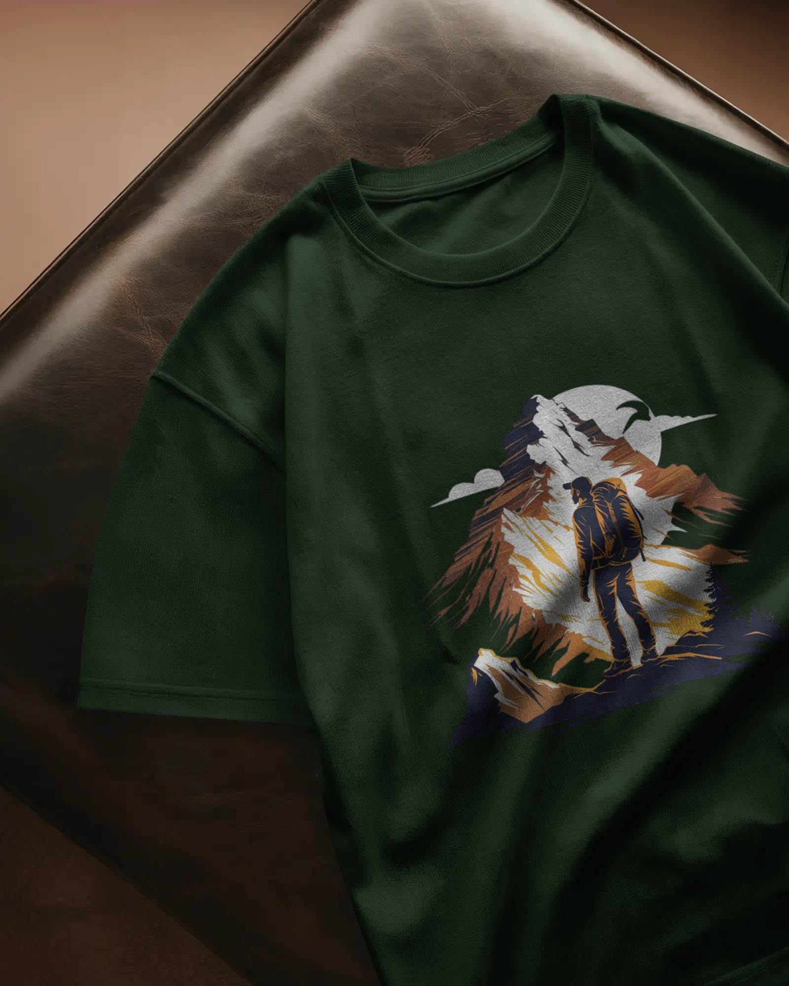 Mountain Hiker Graphic Ladies Classic Crew T-Shirt | Teeyatra | Abstract