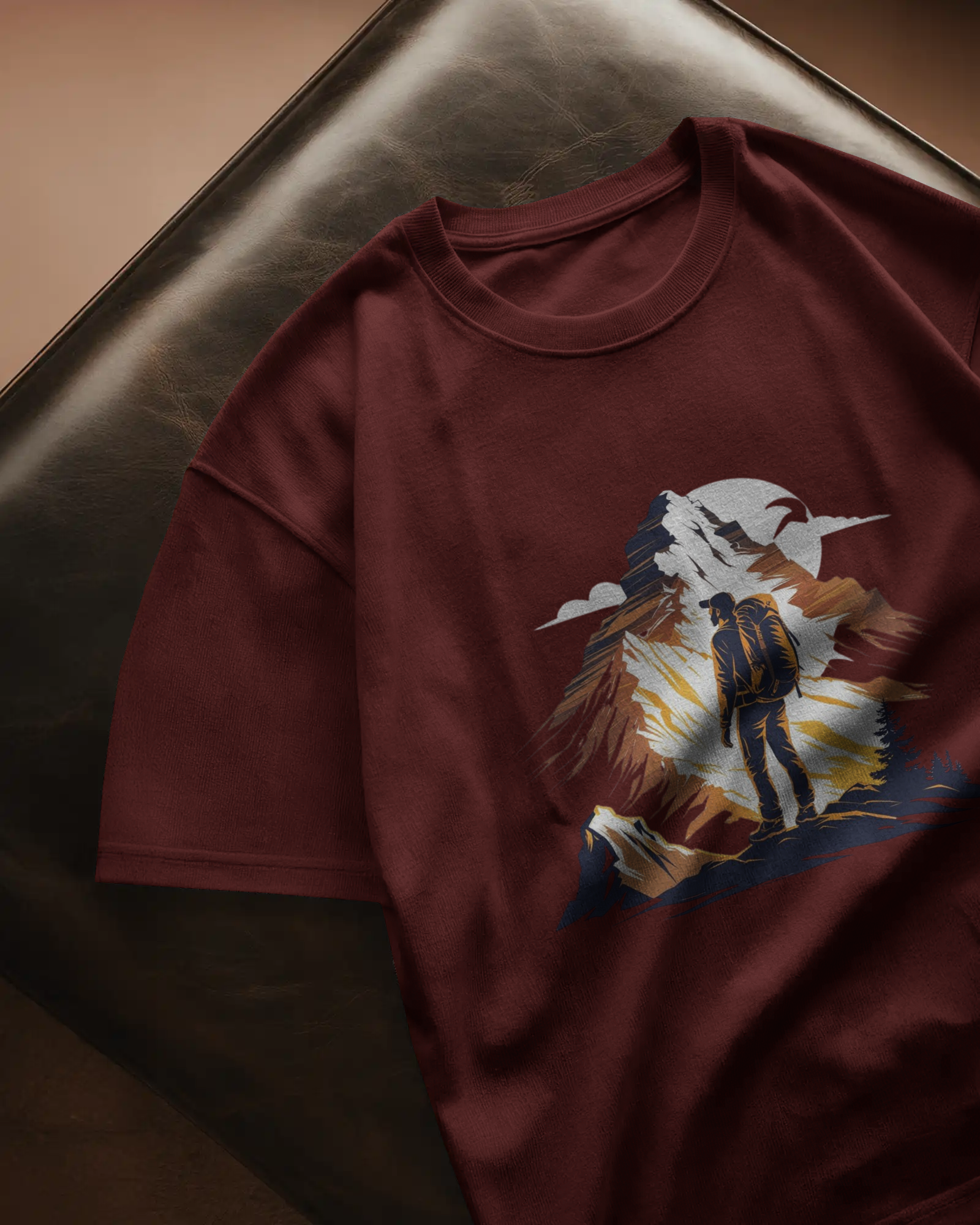 Mountain Hiker Graphic Ladies Classic Crew T-Shirt | Teeyatra | Abstract