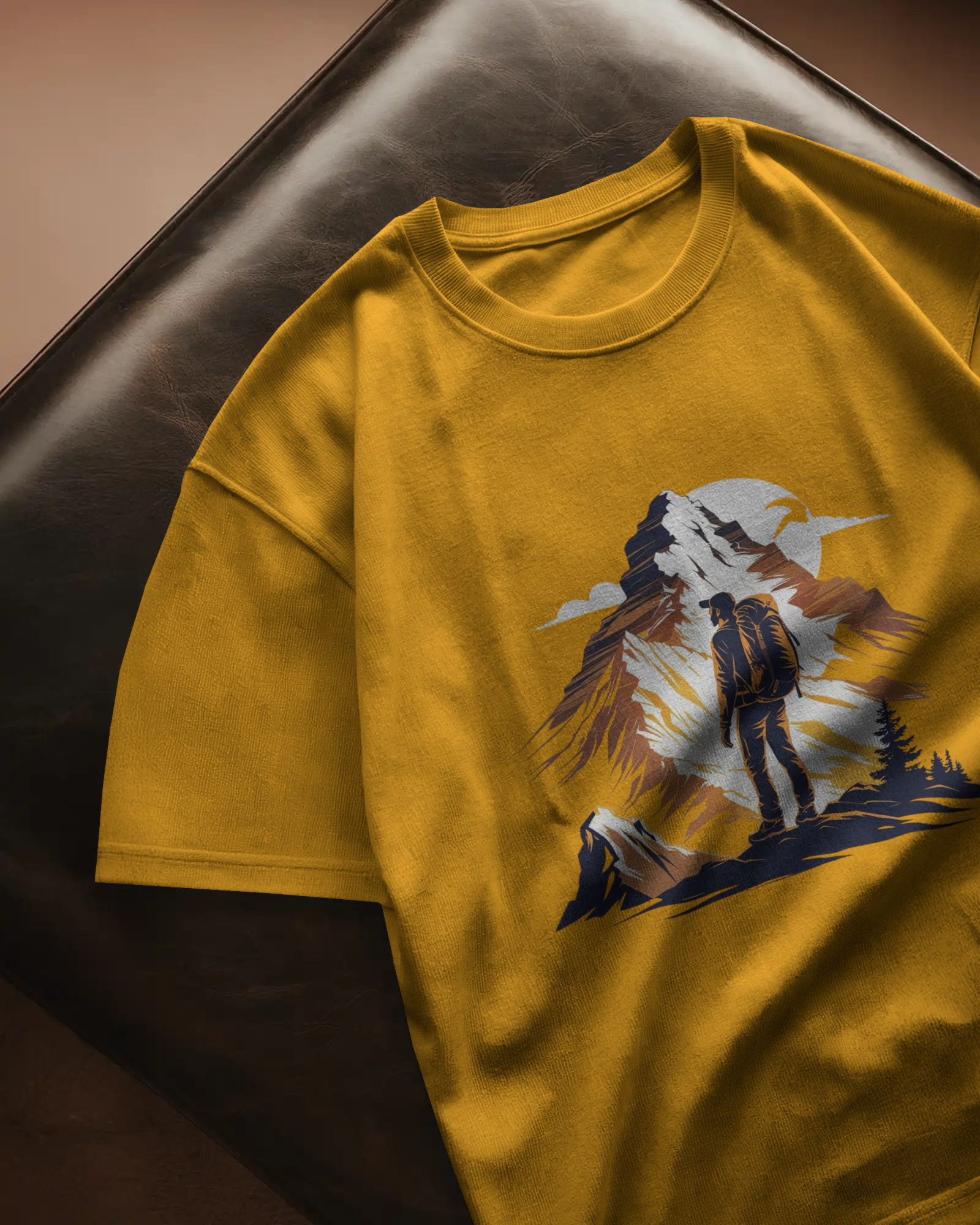 Mountain Hiker Graphic Ladies Classic Crew T-Shirt | Teeyatra | Abstract