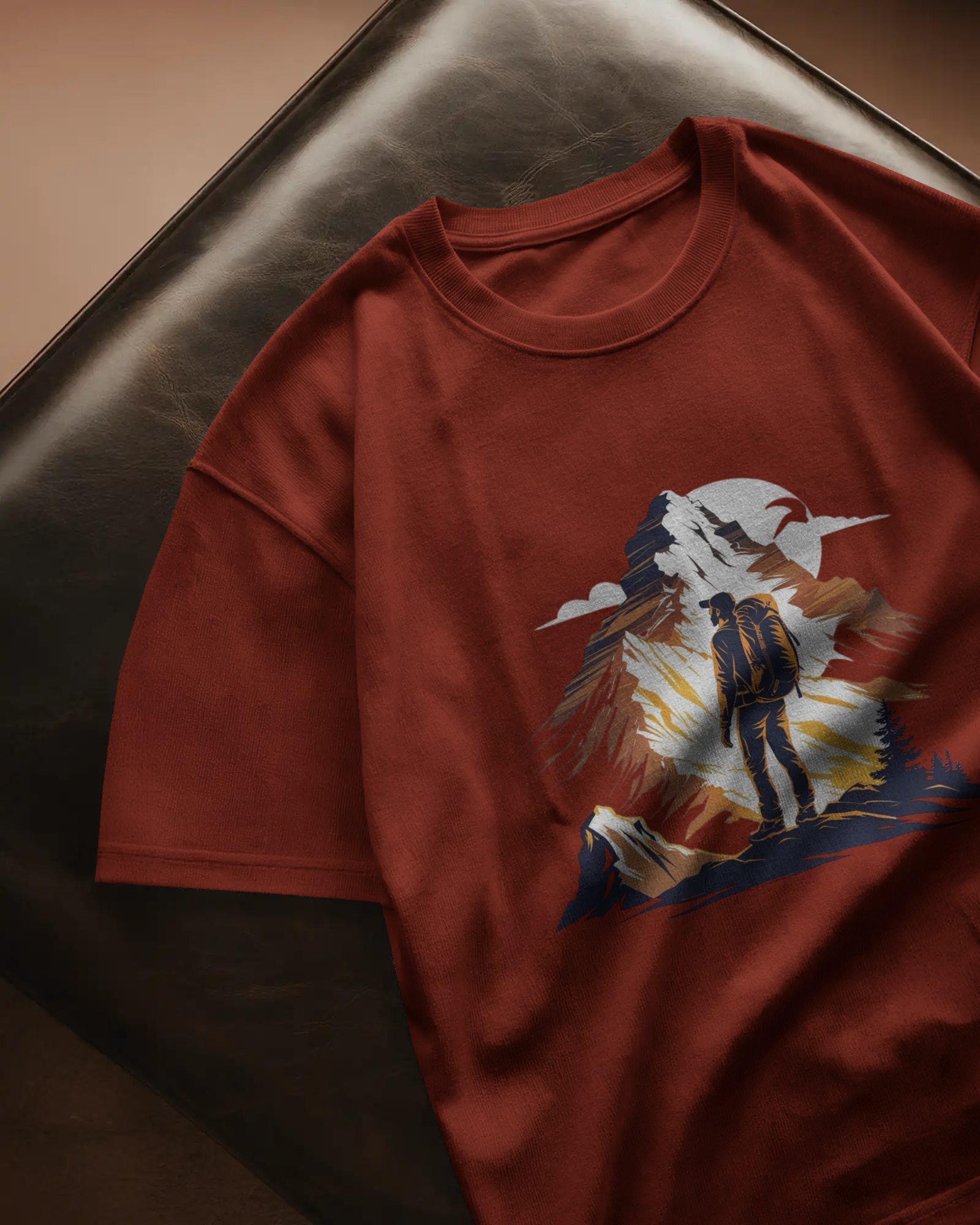 Mountain Hiker Graphic Ladies Classic Crew T-Shirt | Teeyatra | Abstract